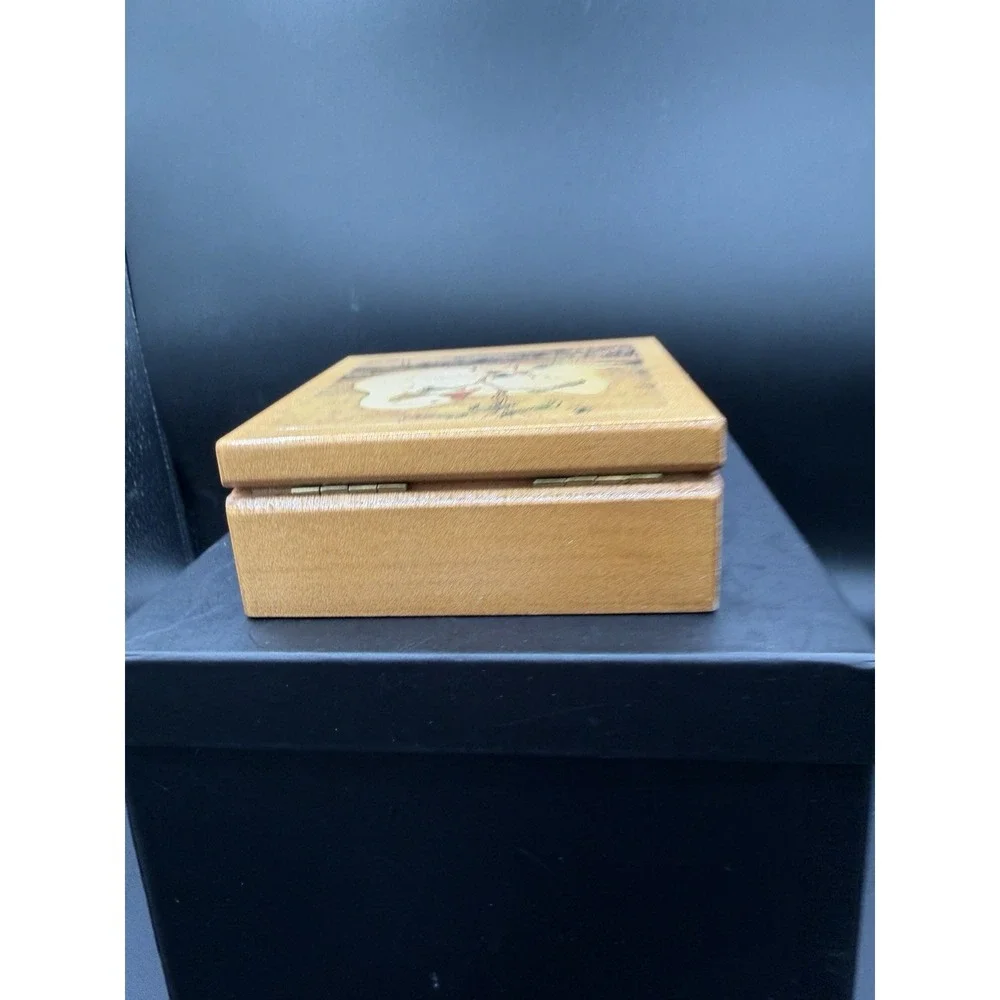 Vintage Square Wooden Trinket /Stash Box with Goose Decal on Lid